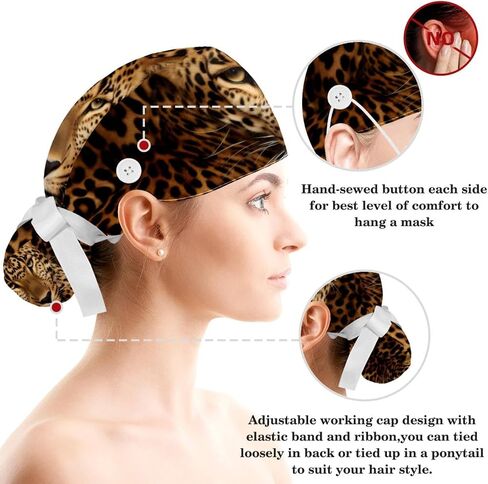 1 Pack Surgical Cap with Hair Scrunchy, Scrub Hat Ponytail Holder for Women, Animal Leopard Print Patterns in Saudi Arabia