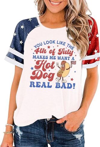العلم الأمريكي نجوم المشارب قمصان للنساء 4th من يوليو قميص وطني لطيف الجرافيك بلوزة USA العلم القمم الصيف المحملة in Kuwait