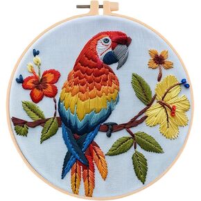 Huacan Embroidery Kits for Adults Beginner Stamped Parrot Pattern DIY Cross Stitch Flower Stitching Sewing Kit 1 Piece 7.9 x 7.9 Inch