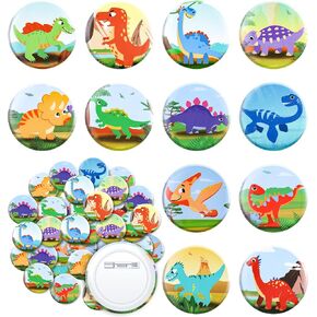 Jutom 48 PCS Dinosaur Pins Party Favors 12 Styles Button Button Dinosaurs Gift Party Association for Kids Jurassic Dino عيد ميلاد ديكورات شارة Brouches Lapel Pin لأكياس الظهر القبعات Jean