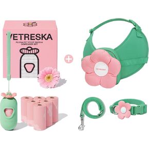 VETRESKA Dog Poop Bags with Dispenser & Flora Dog Harness, Leash and Collar Set