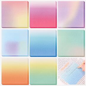 400 Sheets Gradient Transparent Sticky Notes 3 x 3 Inch Clear Pastel Post Notes Aesthetic Self-Adhesive Sticky Notes for Annotating Bible Journaling Office College Supplies, 8 Pads