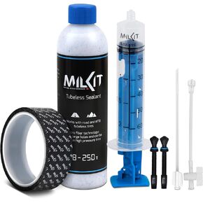 Conversion Kit - Easy Tubeless Tire Conversion Without The Mess and Clogged-Up Valves - Sealant Bottle - Selant Injector - Rim Tape - Valves Pack - Presta Valve Core Removal Tool