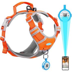 Thinkpet لا تسخير السحب للكلاب مع حاملات Airtags أحزمة عاكسة قابلة للتعديل ملاءمة الكود QR TAG Back/Front Cip