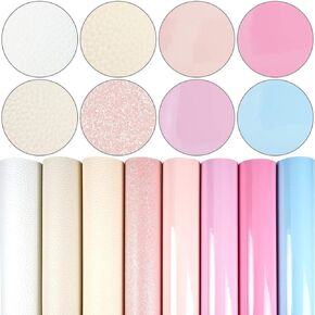 8 Pieces/Set 8x12 Inch (21cm x 30cm) Faux Leather Sheets Mixed Candy Color Series Fine Glitter Litchi Texture Patent Fabric for Leather Bows Earrings Making