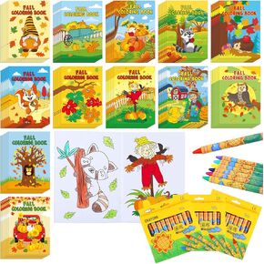 Fulmoon 144 PCS Fall Coloring Book مع Crayons مجموعة كتب تلوين مصغرة الحفلات في Bulk Goodie Bag Stuffers for DIY Home Fall Activiving Activity Supply