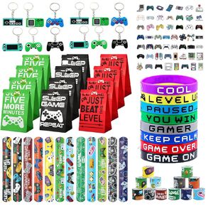 94 قطعة فيديو عناصر حفلة فيديو للأطفال ، ملصقات موضوع لعبة Keychain مع حقائب هدايا هدايا عيد ميلاد Clap Circle للبنين الفتيات الأطفال