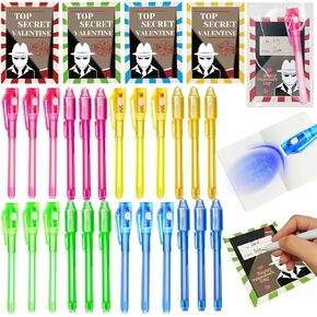 AMENON 24 Pack Valentines Day Classroom Gifts Invisible Ink Pen with Valentines Cards Valentines Party Favors Spy Pen Magic Gifts Valentines Pens for Kids Classroom School Exchange Prizes Boys Girls