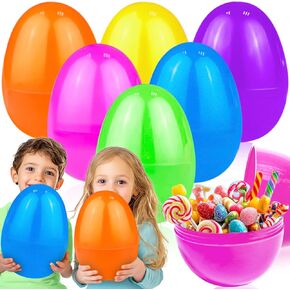AMENON 6 Pcs 10" Jumbo Plastic Easter Eggs Empty, Colorful Giant Easter Egg Fillable Large Easter Eggs for Easter Basket Stuffers Fillers Easter Egg Hunt Party Favor Classroom Prize Supplies