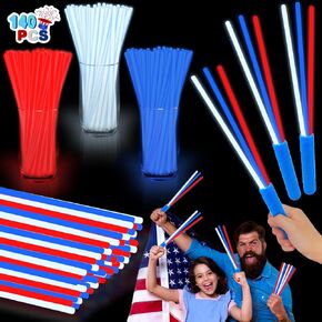 140 PCS FIVER FAVORS FAVORS FAVORS و 120 RED WHITE Blue Glow Flags و 20 مقابض تضيء لوازم الحفلات الوطنية الإكسسوارات الرابع من يوليو.