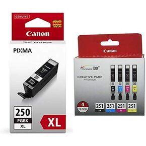 Canon 6432B001 PGI-250 XL خرطوشة الحبر الأسود CLI-251 BK/CMY 4PK (حزمة 4 ألوان) ، أسود ، سماوي ، أرجواني ، أصفر