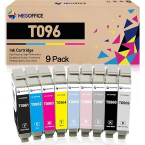 Remanufactured Ink Cartridge Replacement for T0961 T0962 T0963 T0964 T0965 T0966 T0967 T0968 T0969 Ink Cartridge for T096 96 Ink for Stylus Photo R2880 Printer (9 Pack)