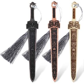 3 PCS Wooden Sword Bookmark, Creative Vintage Wooden Bookmark with Tassel, Book Reading Accessories Cool Bookmarks for Men Women Book Lovers (3 Colors)