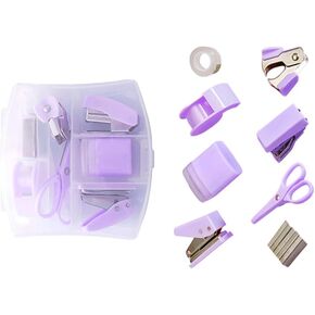 Mini Office Supply Kits Mini School Supplies – Includes Scissors, Mini Stapler,Tape Dispenser,Hole Puncher,Staples Mini Desktop Stapler with Portable Case for Office School Supplies & DIY (Pink)