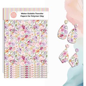 Watercolor Floral Clay Transfer Paper - 6 Pcs, Transfer Paper for Polymer Clay, Flower Polymer Clay Transfer Sheet for Jewelry Making (Water-soluble Transfer Papers) TPUS-778