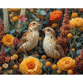 Zuvrdiai DIY Paint بأرقام للمبتدئين للبالغين ، Quails Bird Flower Paint بواسطة أرقام طقم الطلاء بالأرقام للبالغين ، 16 "× 20"