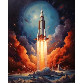 الطلاء Zuvrdiai بالأرقام ، مغامرة الصواريخ الفضائية ، رسم 16 × 20 بوصة مع هدايا مهرجان ديكور المنزل (بدون إطار)