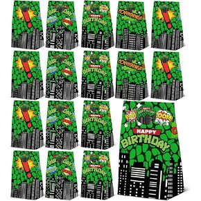24pcs Super Turtle Hero Party Favors Bags with Hero Theme Stickers,Hero Theme Goodie Bags Hero Party Favor Treat Bags for Turtle Theme Birthday Party Decorations