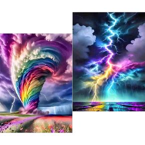 BXXRBX 2 Pack Diamond Art Kits for Adults- Tornado and Lightning Diamond Painting Kits, Gem Painting Full Round Drill for Gift Home Wall Decor 12x16 Inch