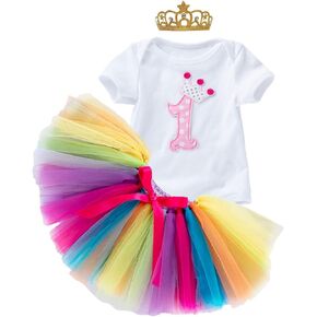 Baby Girls 1st Birthday Cake Smash Outfits Romper Handmade Tulle Tutu Skirt Crown Headband Photo Shoot Costume
