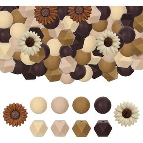 80Pcs Daisy Silicone Beads 15mm Round Hexagon Silicone Beads Bulk Peach White Silicone Focal Beads Daisy Flower Rubber Flat Loose Spacer Beads for DIY Crafts Pens Keychain Bracelet Necklace Making