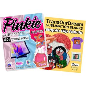 Pinkie 130g Sublimation Paper (100 sheets, 8.5x11") & Sublimation Blanks White Sequin Fabric