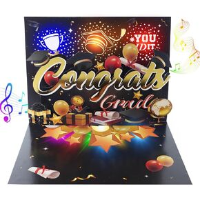 بطاقة تخرج ثلاثية الأبعاد منبثقة مع الموسيقى ومصابيح LED - 2025 بطاقات التخرج مع Dancing Diploma & Trophy - مغلف - هدايا خريجة مثالية لخريجي جامعة المدارس الثانوية
