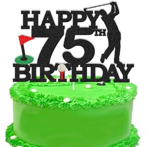 القبعات العليا في كعكة الجولف ، وعقد عيد ميلاد سعيد 75 ، غولف 75 ، ديكورات كعكة عيد ميلاد سعيد للغولف وحفلة عيد ميلاد 75 تحت عنوان (75)