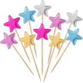 50 PCS أقطار كب كيك ملونة ، Mini Safe Star Cake Topper Cuit Cupcake تختار الملحقات الزخرفية لتزيين كعكة عيد ميلاد الفواكه