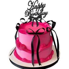 Bow Cake Topper - Black Ribbon Bow Cake Topper مع علامة عيد ميلاد سعيد ، زخارف عيد ميلاد قوس سود