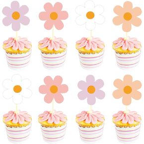48 PCS Daisy Cupcake Toppers ، قبعات Toppers الرائعة ، Daisy 1st Birthday Party Decorits ، Daisy Cake Topper ، Boho Cupcake Topcake Dame Dame