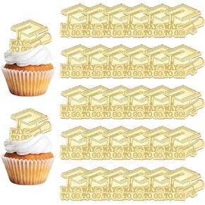 30pcs تخرج موضوع القبعات العليا ، زينة التخرج من Gold Cake Grad Capcake اختيارات الكعكة مع مقبلات الطعام أكريليك
