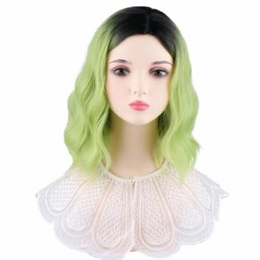 NiceLisa Women 16 Inches Middle Length Water Wave Rainbow Colorful Fashion Daily Cosplay Wig