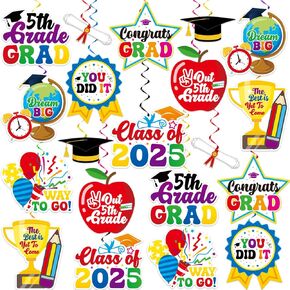 40pcs 5th Grade Graduation Decorations Hanging Swirls, No-DIY Elementary Graduation Decorations Fifth Grade Graduation Swirls, 5th Grade Promotion Decorations Hanging Swirls for Boys and Girls