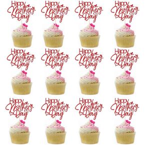 12 PCS Rose Gold Glitter Glitter Happy Mother's Cupcake Topcake ， عيد الأم كب كيك توبيبر على شكل قلب يختار إكسسوارات كعكة ， أحبك يا أمي أم عيد ميلاد سعيد لوازم حفلة عيد ميلاد سعيد