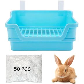 Large Rabbit Litter Box, Small Animal Potty Trainer Rabbit Toilet Training Litter Pan with 50 Pcs Film Liner for Adult Rabbits Guinea Pigs Chinchilla Ferret Hamster (White)