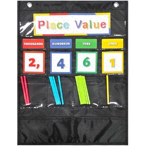 Mewise Place Value Pocket Chart for Classroom/Thousands/Hundreds/Tens/Ones, Counting The Days in School,Math Class Pocket Chart/Matching Math Decorations, 18 x 14inches (Purple)