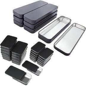 24pcs Slide Top & 7pcs حزمة علب معدنية أسود مستطيلة
