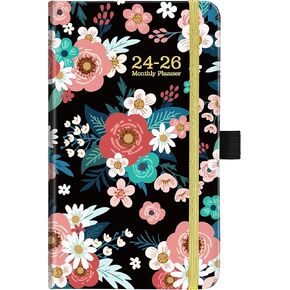 2024-2026 Pocket Calendar/Planner - 3 Year Monthly Planner from January 2024 - December 2026, 6.3" x 3.8", Monthly Pocket Calendar with 61 Notes Pages and Back Pocket, Pen Loop, Elastic Closure