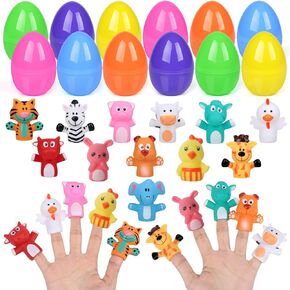 ThinkMax 12pcs Unisex Easter Animal Finger Puppets Toy Pack for Easter Party, Hunt, Basket, Classroom (12 pcs)