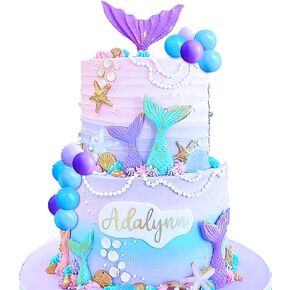 JeVenis Purple Mermaid Cake Toppers - Under the Sea Decoration Set with Seashells, Mermaid Tails, Sea Stars