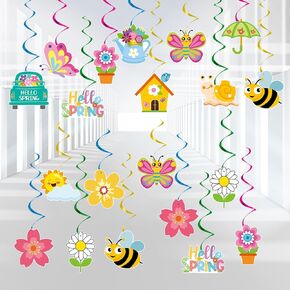 YQUQWN 48 PCS Spring Hanging Swirls Decorations, Sun Flowers Butterfly Ceiling Swirls, Spring Summer Birthday Party Baby Shower Spring Streamers Decor, Spring Party Decorations for Classroom, Office