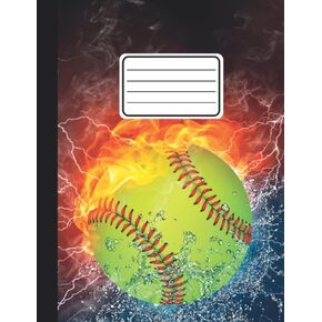 Composition Notebook Wide Ruled Softball Addict Flames Fire Cool Hot Notebook Sports For Girls Coach Coaches Kids Boys Children Women Adults Teachers ... 110 pages (55 sheets) 9-3/4 x 7-1/2 inches