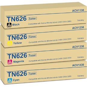 TN626 TN-626 ACV1130 ACV1430 ACV1330 ACV1230 High Yield Toner Cartridge 4-Pack Set Replacement for Konica Minolta TN626K TN626C TN626M TN626Y for Bizhub C450i C550i C650i Printer (4-Pack, BK/C/M/Y)
