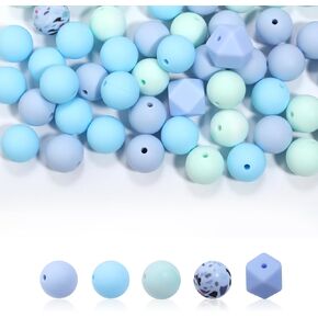 49pcs حبات السيليكون للخرز الأكامى للخرز لسلسلة المفاتيح صنع حبات سيليكون مطاطية 15 ملم لأساور وقلائد الحرف اليدوية diy （أسود أبيض）