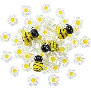 Ornaland 54 Pcs Lampwork Glass Beads Daisy Flower Beads Bee Beads Glass Beads for Jewelry Making Bracelets Necklaces Earrings Rosary(Bee Daisy Flower) in Kuwait