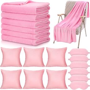 18 PCS Sleepover Party Supplies تم تعيين 6 PCS Fleece بطانيات ناعمة 6 PCS Velvet Babyws 6 PCS Faux Rabbit Fur Fur Sleep Eye Suping Supering Audists for Slumber Spa Favors (Pink ، Rose Red)