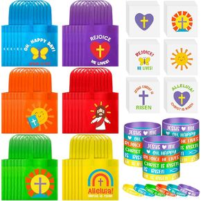 cholemy 336 PCS Easter Denter Gift Blk for Kids 48 BAS DEDITION BAS 48 Rubber Bracelet 240 GLITTER TATTOTORENT CROSS CROSS HIS