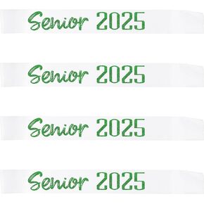 4pcs أبيض كبار SASH 2025 ساتان مع رسائل بريق أخضر - كبار المشجعين 2025 SASH - 2025 احتفالات التخرج - SASHES SASH SASH - CLASS CASS