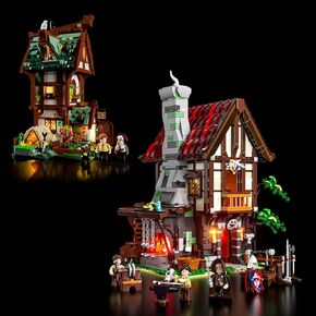 FUNWHOLE Lighting Building Bricks Set Medieval Forge House and Apothecary Shop